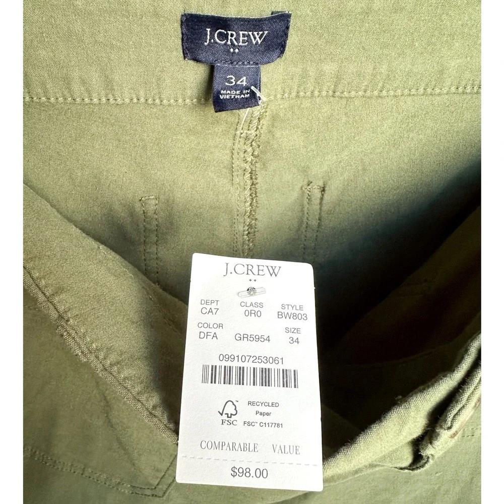 J.Crew Lizzie High Rise Patch Pocket Wide Leg Pant Preppy Cotton Linen Size 34‎